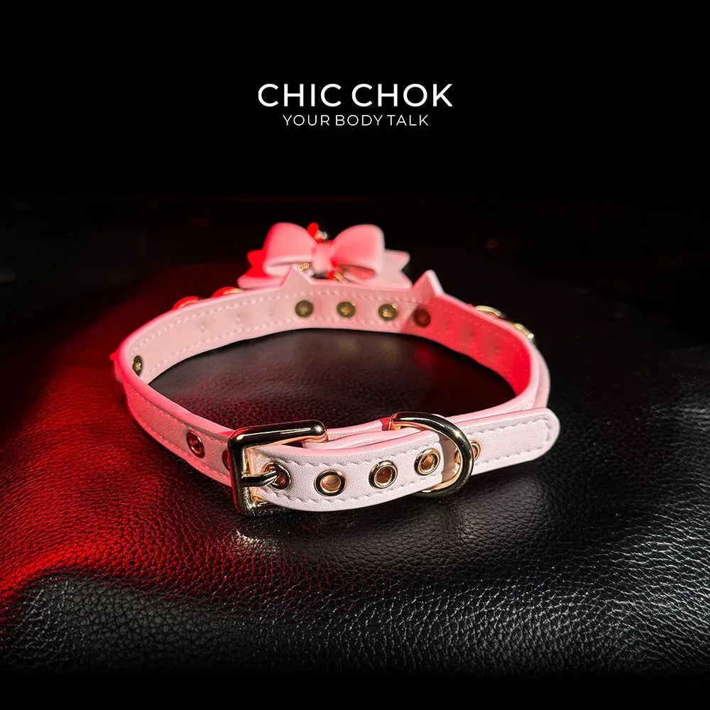 CHIC CHOK [Pearlescent kitty] Moon's Favor Pink Pearl Bow Necklace - CHICCHOK - Choker, collar - Choker