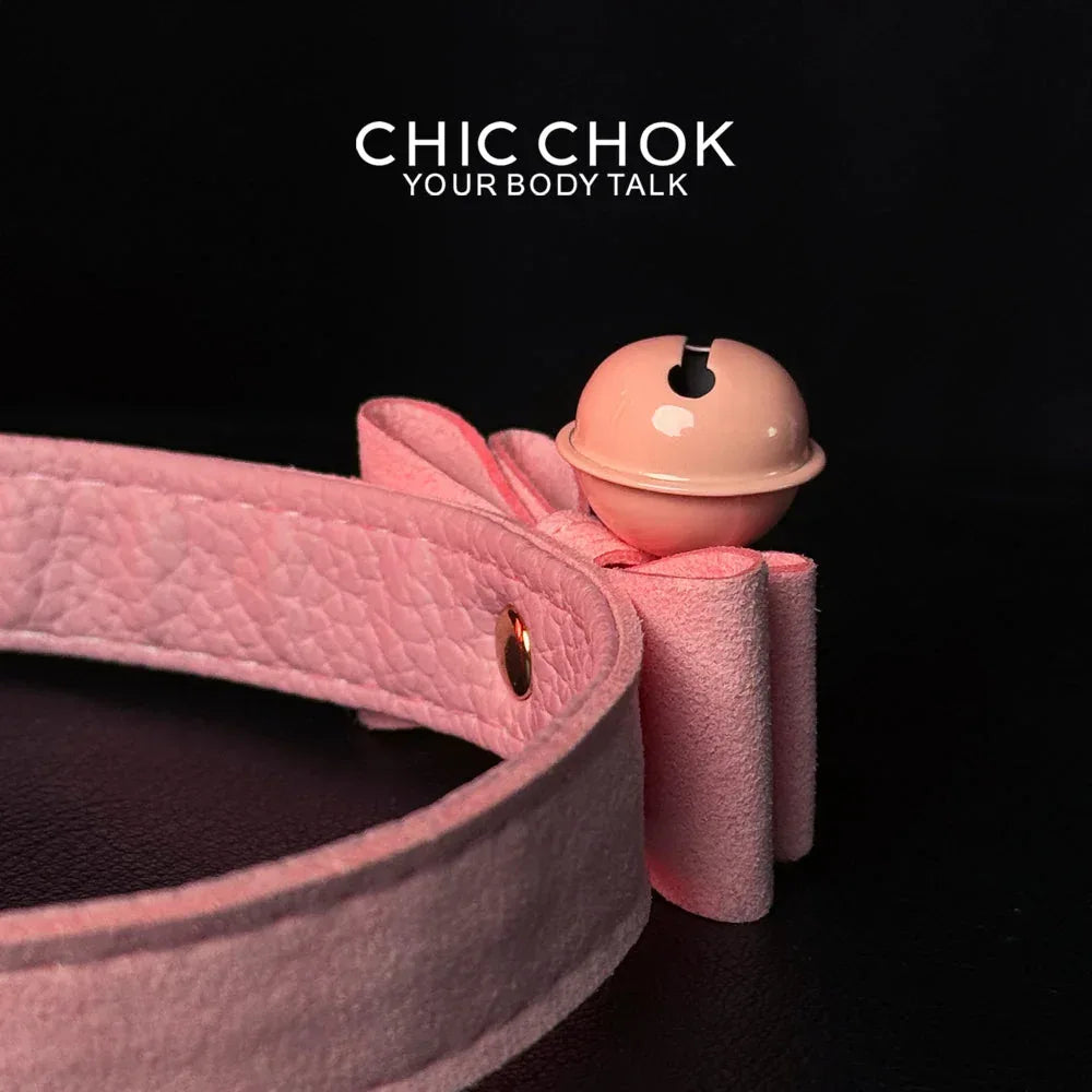 CHICCHOK[ Miss Belle ] Fashion Cute and Lovely Style, Bow Tie with Bell Daily Wear Leather Necklace Choker slipchaincollarwomen Bow Pendant Necklace bow pendant necklace - CHICCHOK - Choker