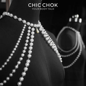 CHICCHOK Luminous Pearl Cape | Layered Shoulder Body Chain | Gothic Pearl Harness