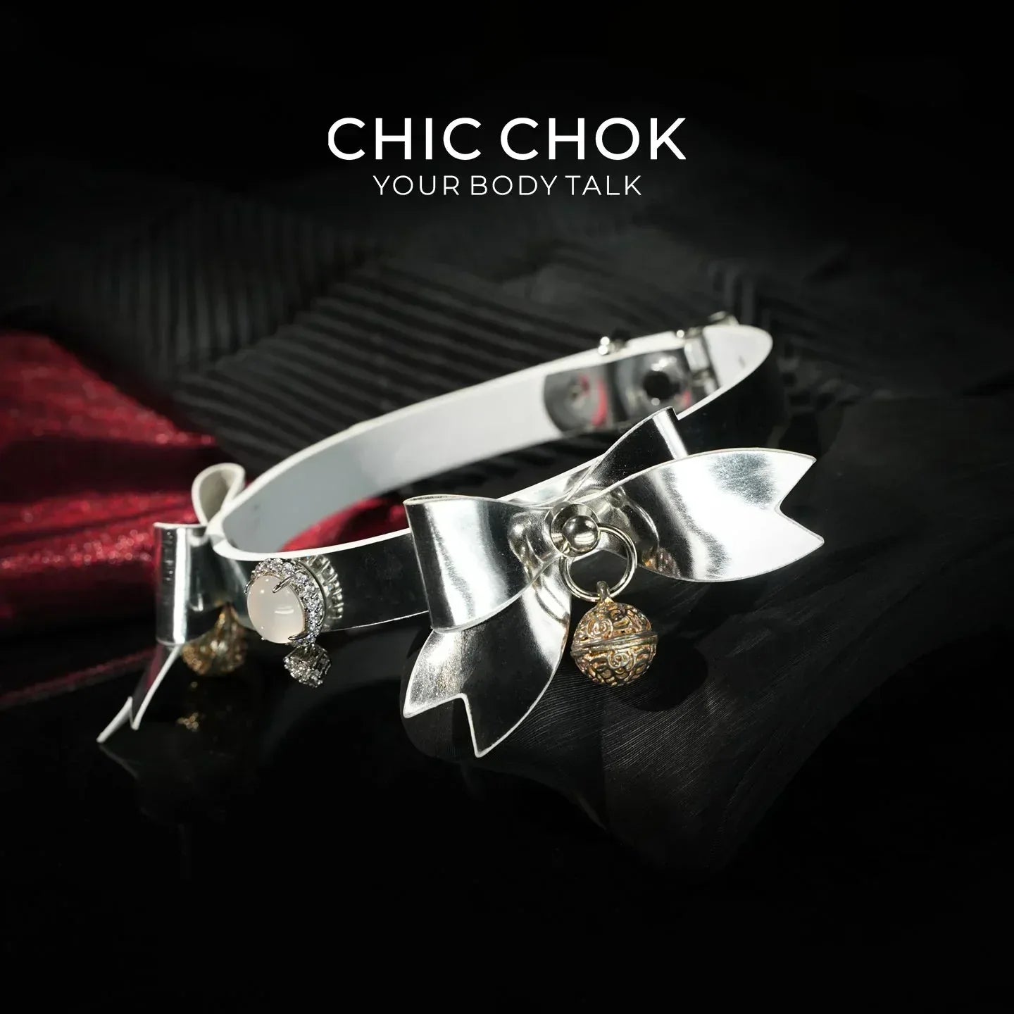CHIC CHOK Silver Shell Butterfly Chrome Bow & Pearl-Soft Leather Collar Necklace - CHICCHOK - Choker