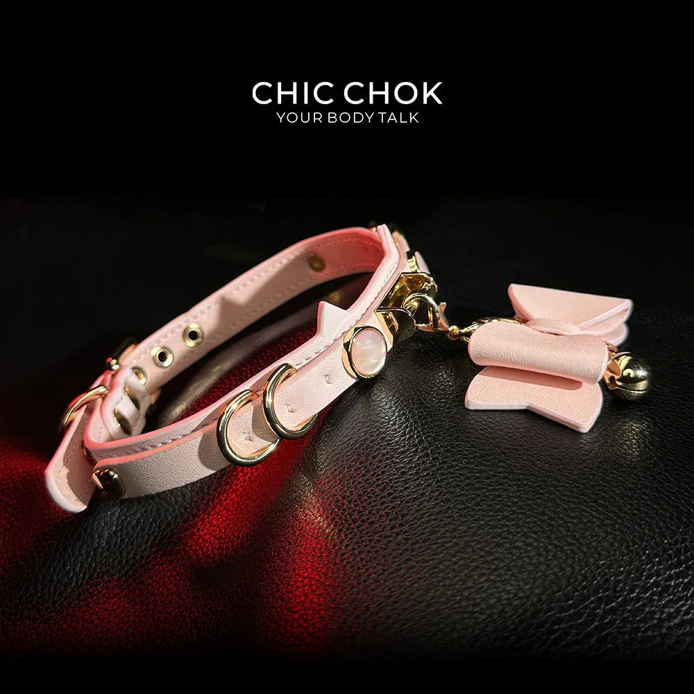 CHIC CHOK [Pearlescent kitty] Moon's Favor Pink Pearl Bow Necklace - CHICCHOK - Choker, collar - Choker