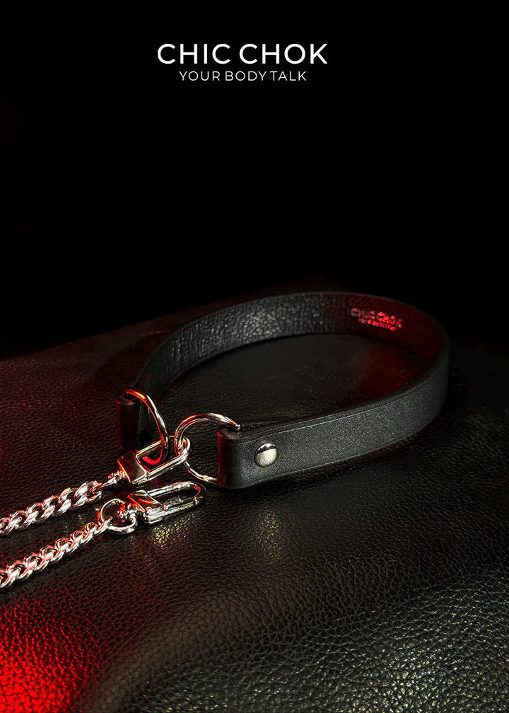 CHICCHOK [Breathless] Fashion Black with Thick Chains, Movable Pulling Chain Daily Wear Leather Necklace Choker versatile wear(Removable chain) - CHICCHOK - Choker, collar - Choker