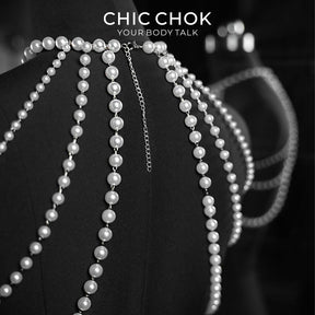 CHICCHOK Luminous Pearl Cape | Layered Shoulder Body Chain | Gothic Pearl Harness