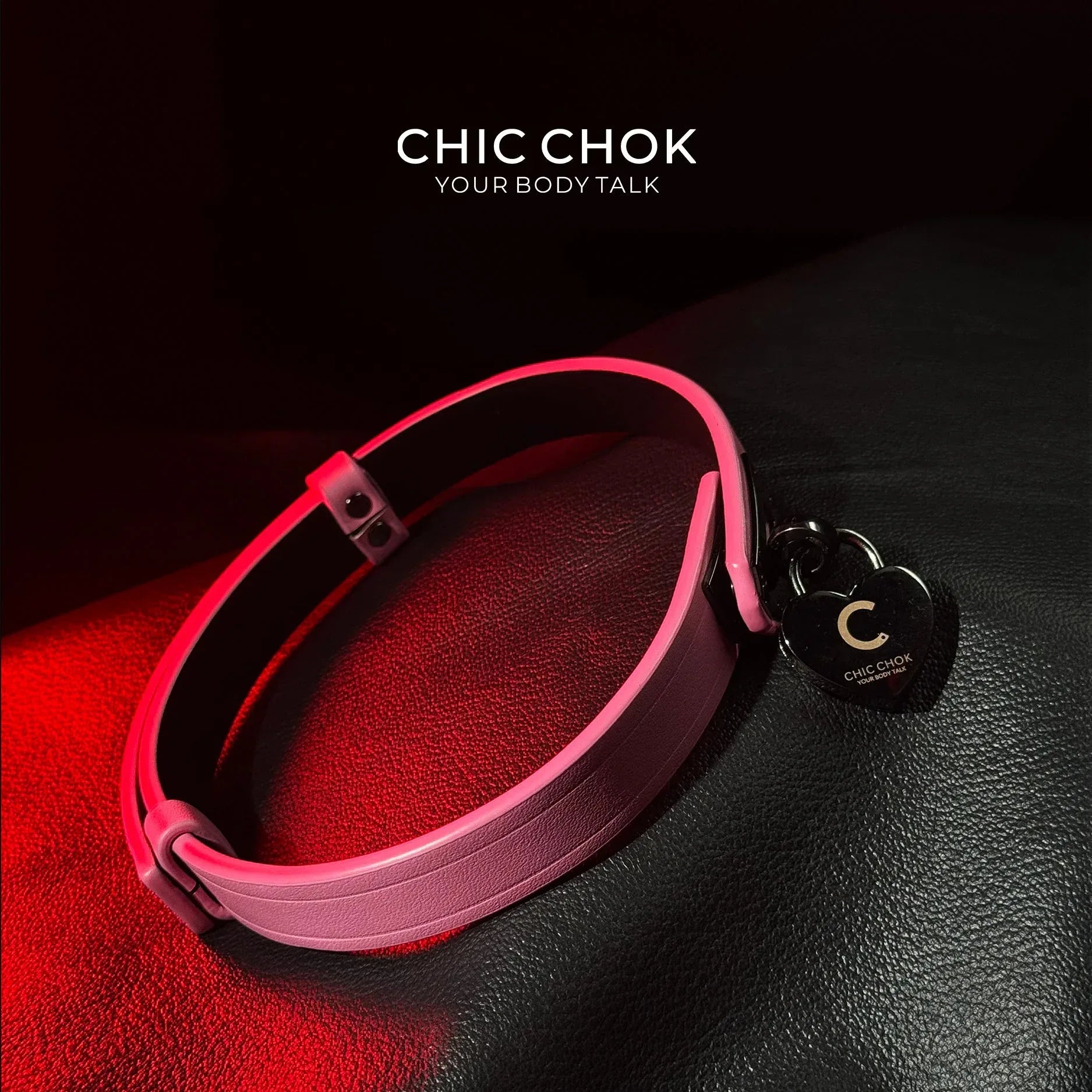 CHICCHOK [Lil Greedy] Fashion Necklace - Women's Pink And Black Adjustable Leather Choker With Front-Closure - CHICCHOK - Choker