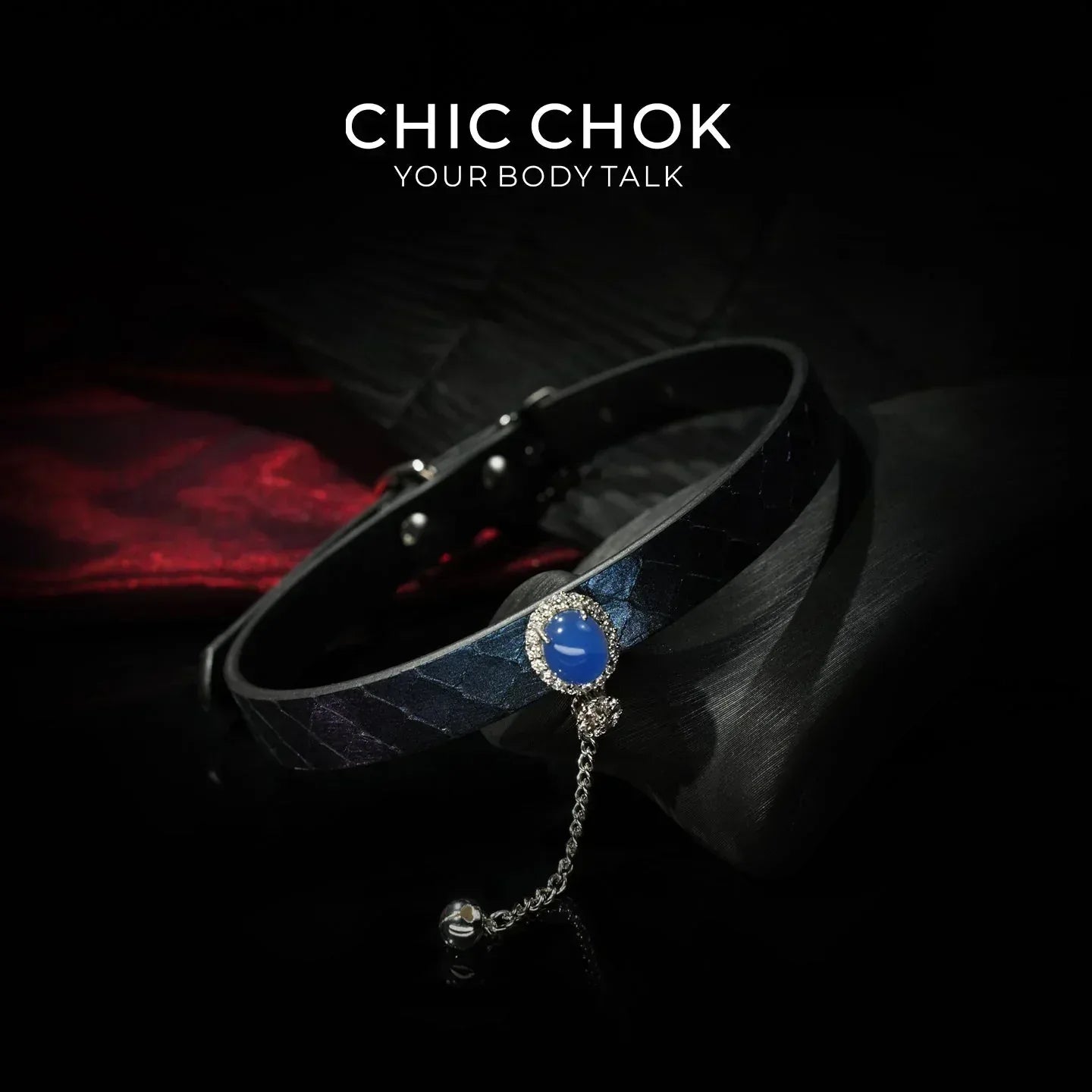 CHIC CHOK Purple Leather Necklace – Blue Gemstone Pendant and Tassel Chain, A Bold Fashion Item - CHICCHOK - Choker, collar - Choker