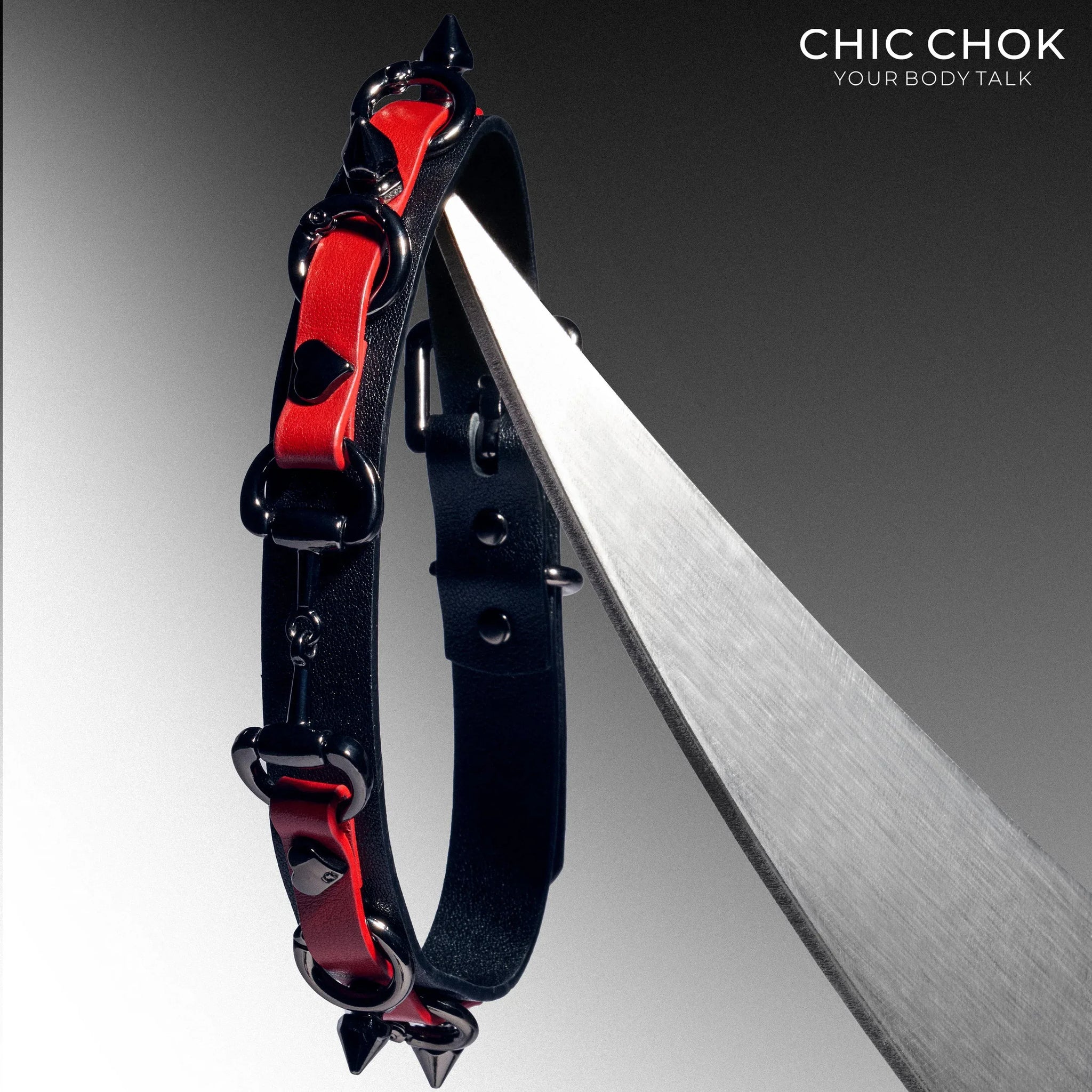 CHICCHOK [Mysterious Queen] Red&Black Spikes Stylish Leather Choker - CHICCHOK - Choker