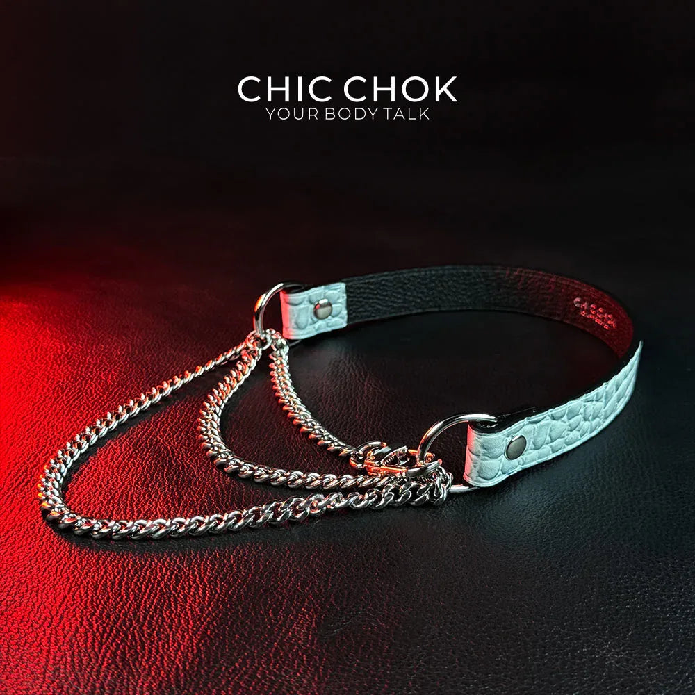 CHICCHOK [Breathless] Pulling Fashion and Fun Choker(Ice Blue Crocodile Texture) - CHICCHOK - Choker
