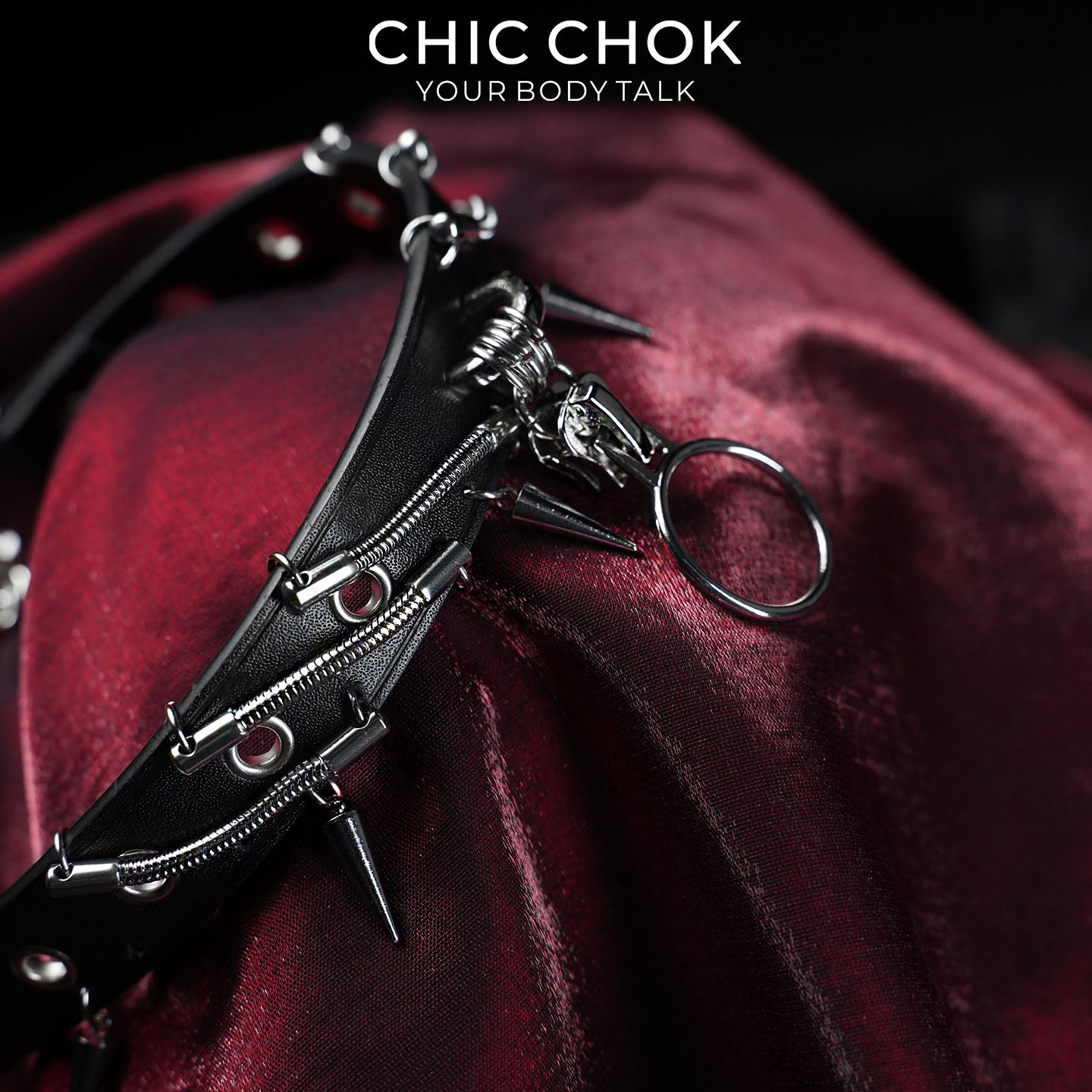 CHICCHOK Synapse Pulse | Cyberpunk Spiked Choker | Matte Black Industrial Collar