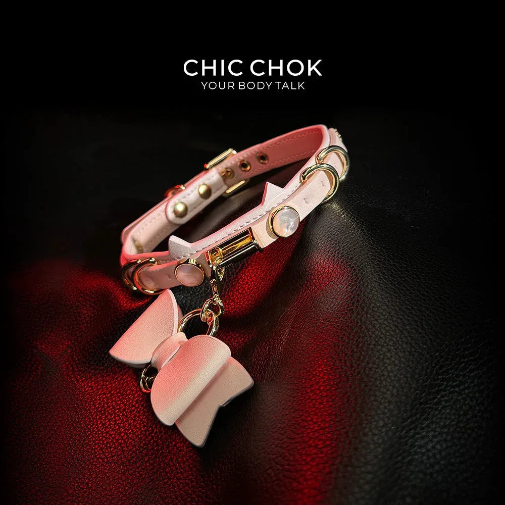CHIC CHOK [Pearlescent kitty] Moon's Favor Pink Pearl Bow Necklace - CHICCHOK - Choker, collar - Choker