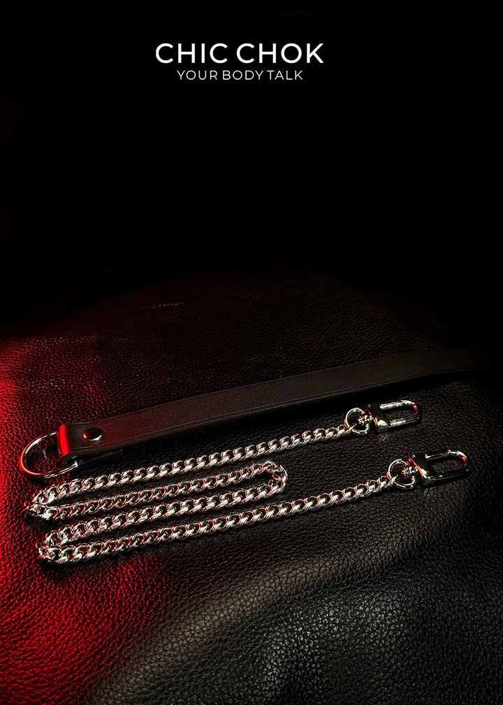 CHICCHOK [Breathless] Fashion Black with Thick Chains, Movable Pulling Chain Daily Wear Leather Necklace Choker versatile wear(Removable chain) - CHICCHOK - Choker, collar - Choker