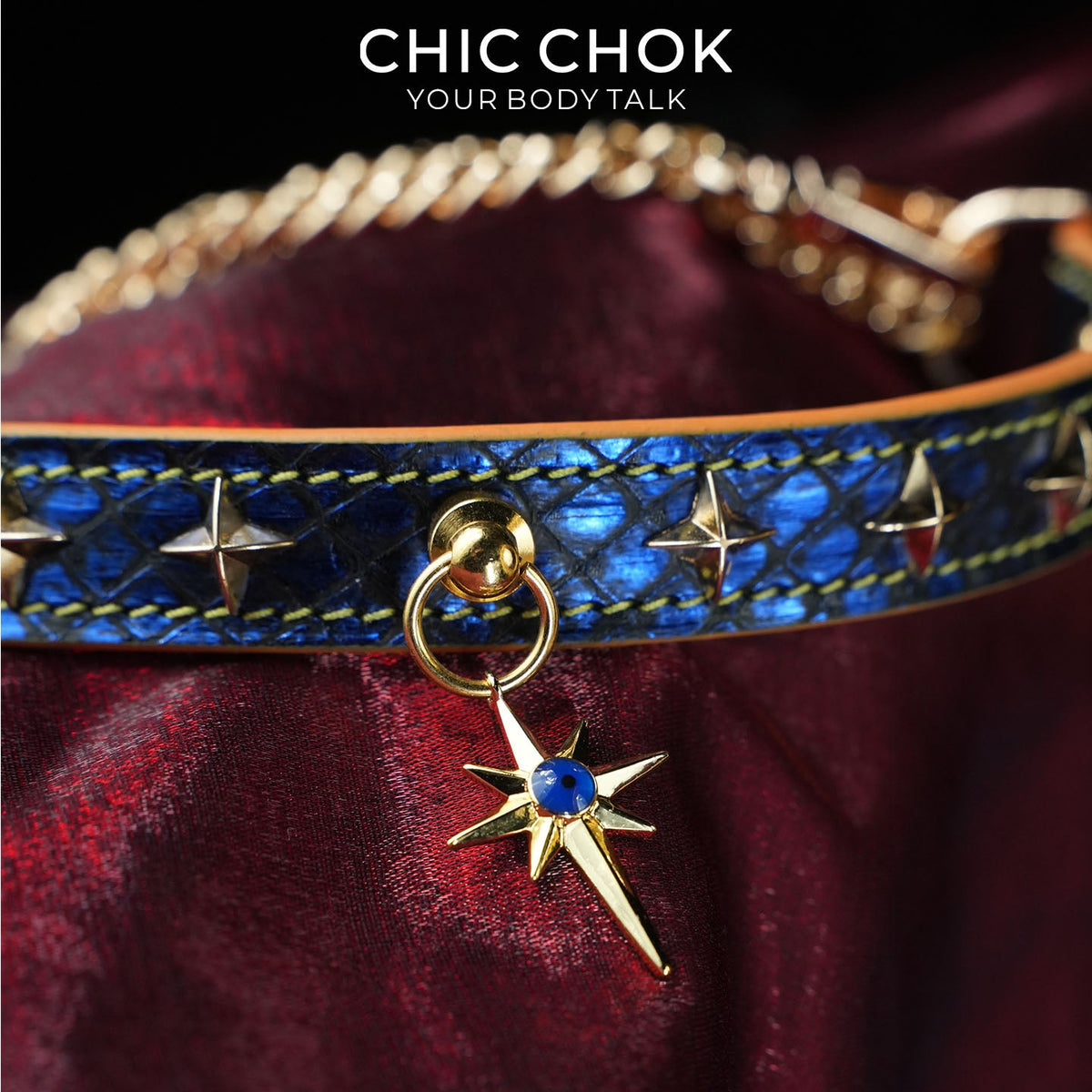 Breathless Tarot Blue Snake-Texture Star Choker