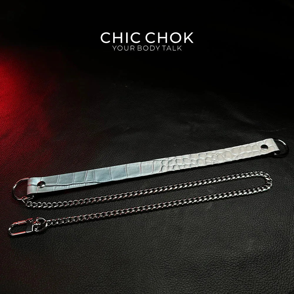 CHICCHOK [Breathless] Pulling Fashion and Fun Choker(Ice Blue Crocodile Texture) - CHICCHOK - Choker