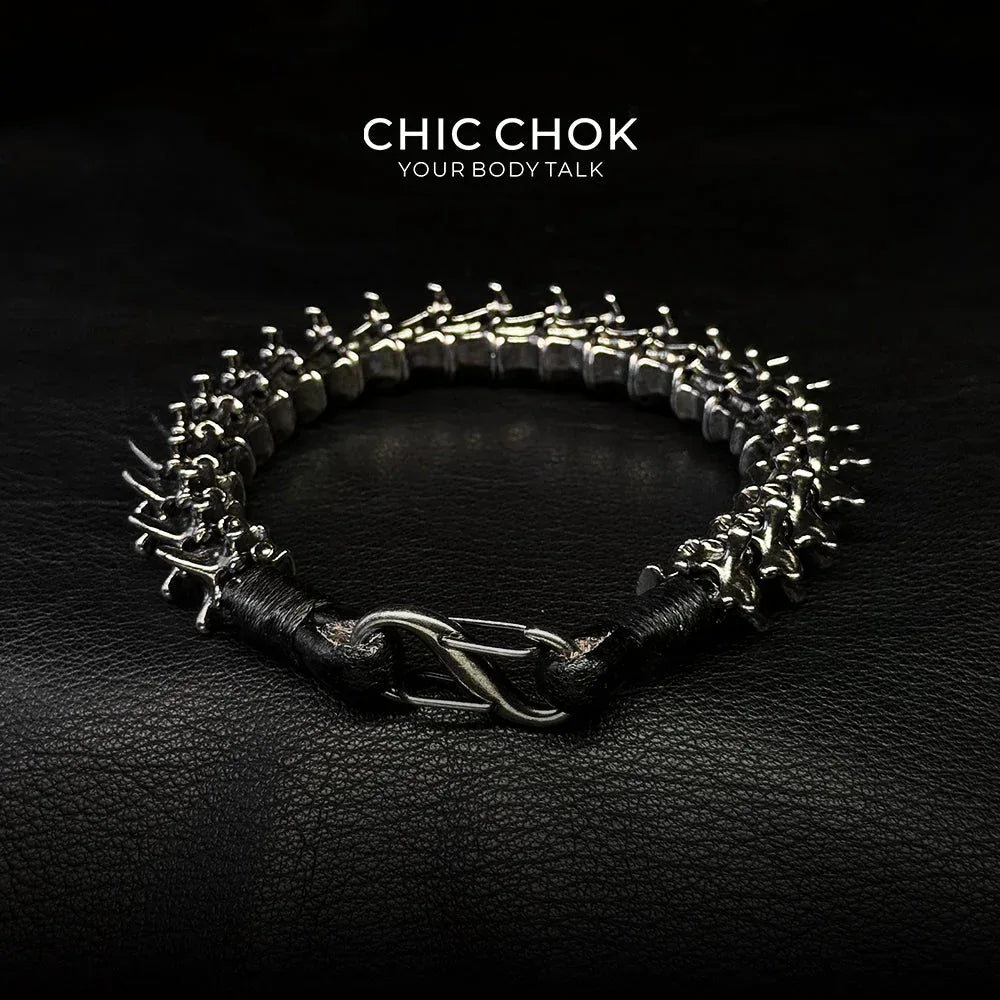 [CHICCHOK] Dragon Themed Bracelet – Stylish Bone Design, A Fusion of Steel and Leather - CHICCHOK - Bracelet