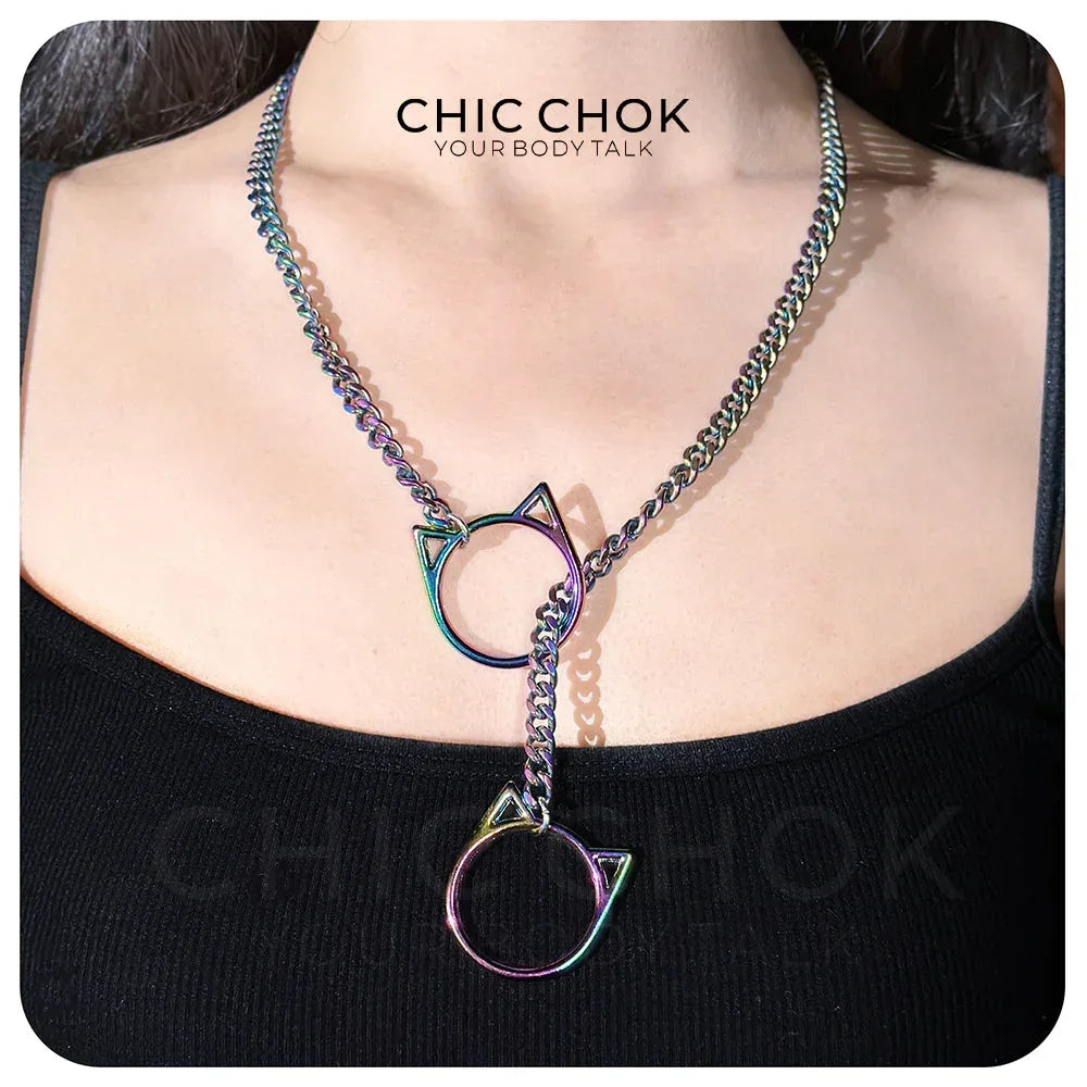 CHICCHOK O-Ring Slip-On Choker Necklace for Women – Handmade Adjustable Lariat Y-Necklace, Cuban Chain Style - CHICCHOK - Choker