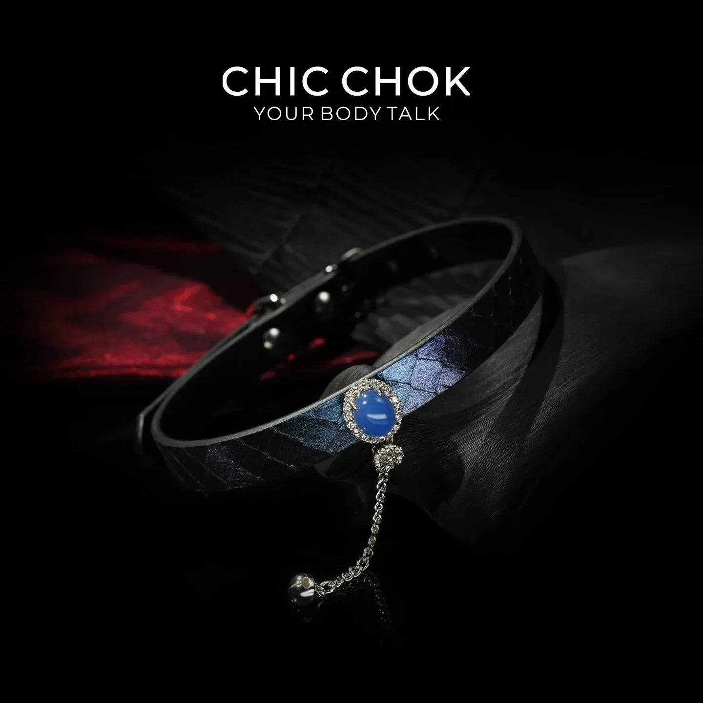 CHIC CHOK Purple Leather Necklace – Blue Gemstone Pendant and Tassel Chain, A Bold Fashion Item - CHICCHOK - Choker, collar - Choker