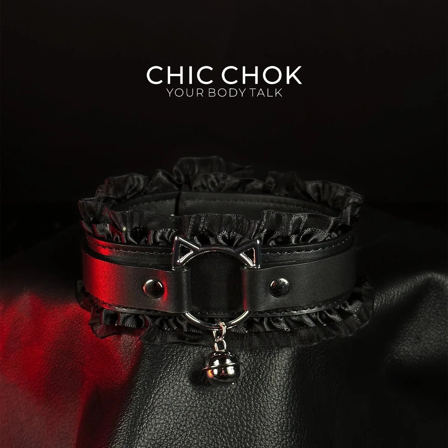 CHICCHOK [Kitty Love] Kitty Themed Cute Lovely Leather Lace with Bell Adjustable Choker - CHICCHOK - Choker
