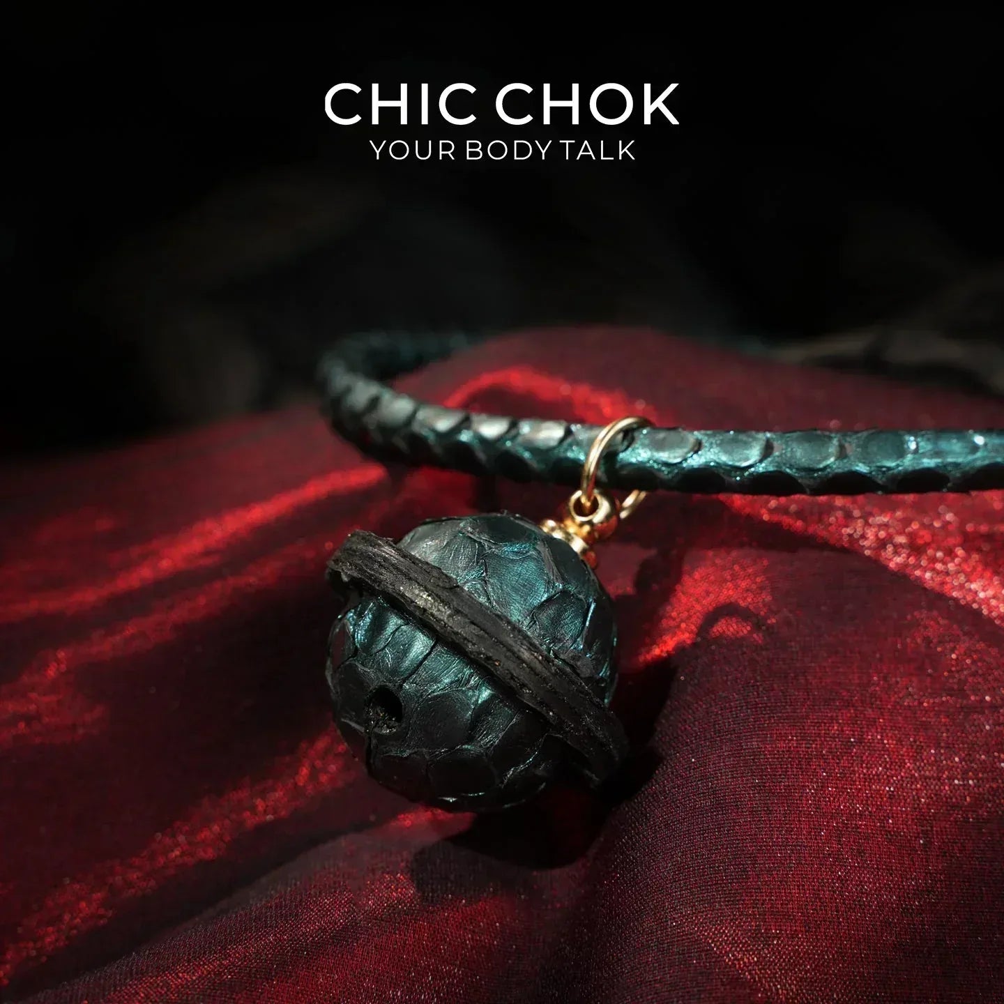 CHIC CHOK The Orchid’s Gaze Teal Snake-Texture Collar with Silent Bell Pendant - CHICCHOK - Choker, collar - Choker