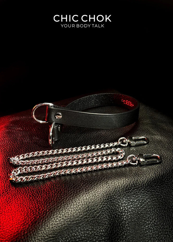 CHICCHOK [Breathless] Fashion Black with Thick Chains, Movable Pulling Chain Daily Wear Leather Necklace Choker versatile wear(Removable chain) - CHICCHOK - Choker, collar - Choker
