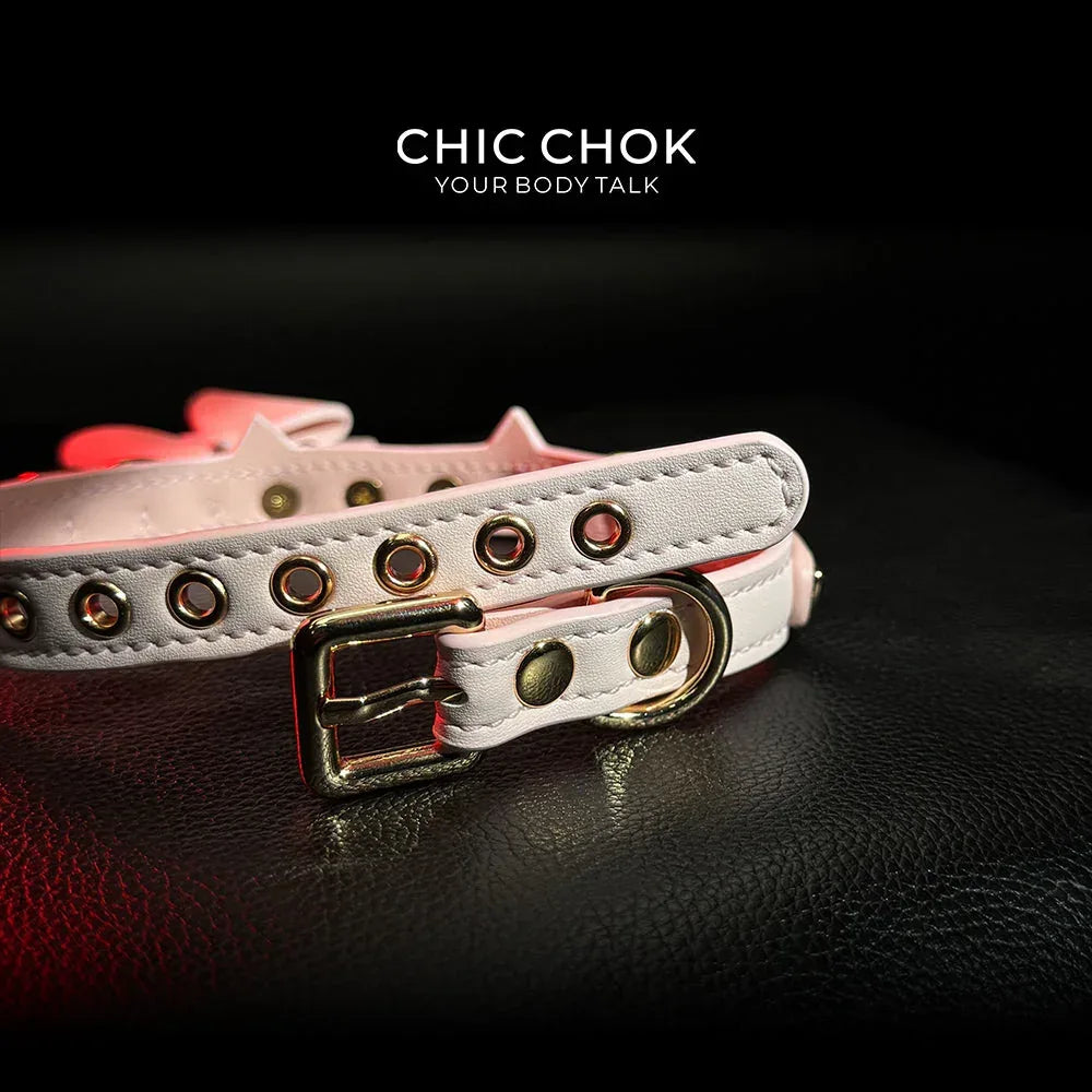CHIC CHOK [Pearlescent kitty] Moon's Favor Pink Pearl Bow Necklace - CHICCHOK - Choker, collar - Choker