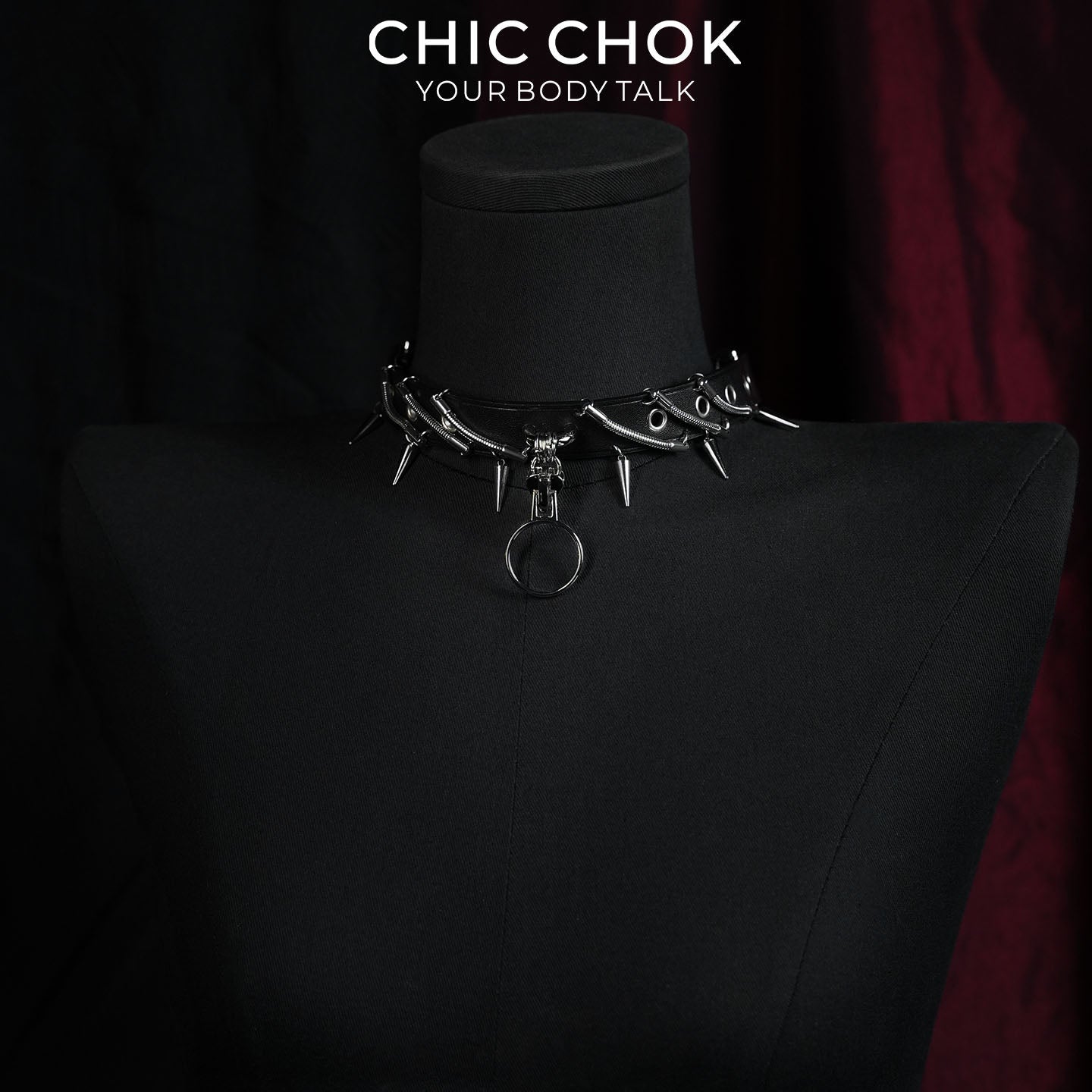 CHICCHOK Synapse Pulse | Cyberpunk Spiked Choker | Matte Black Industrial Collar