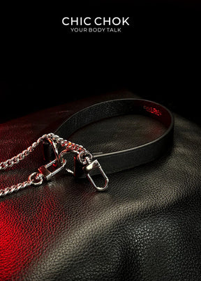 CHICCHOK [Breathless] Fashion Black with Thick Chains, Movable Pulling Chain Daily Wear Leather Necklace Choker versatile wear(Removable chain) - CHICCHOK - Choker, collar - Choker