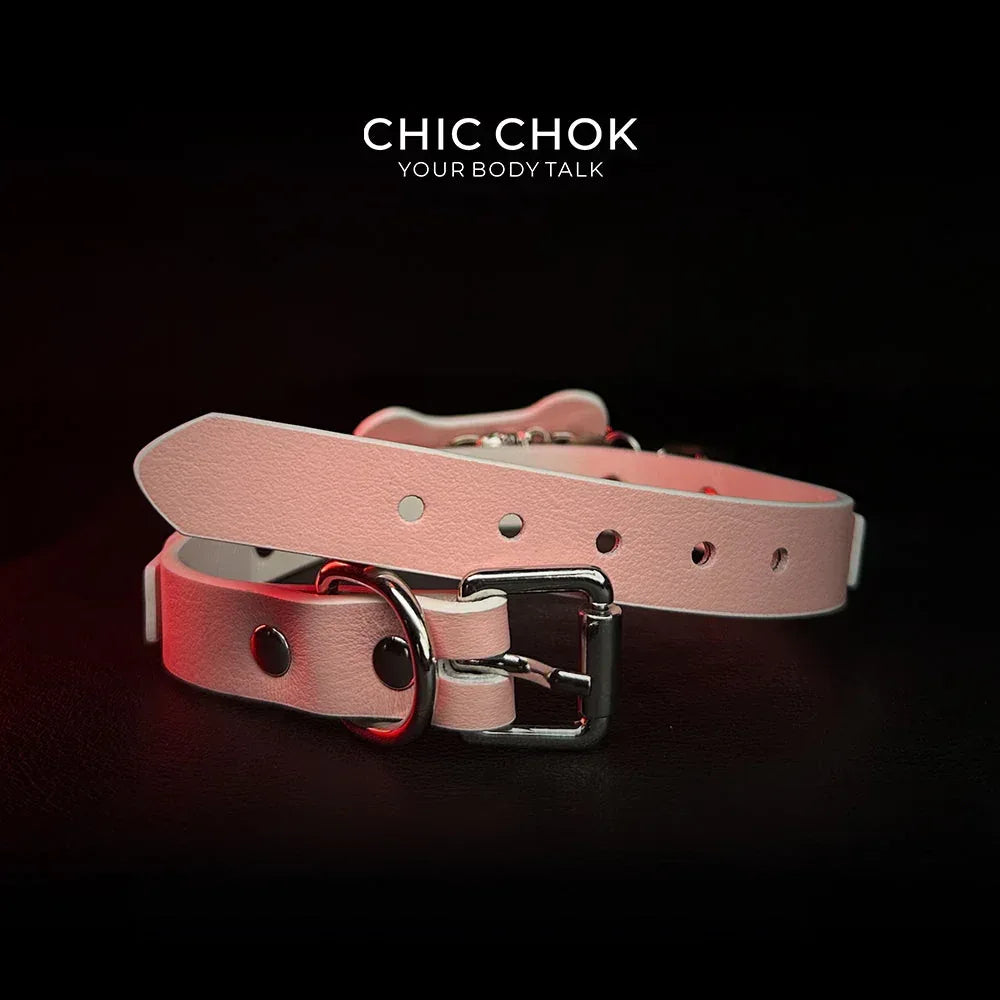 CHICCHOK [Puppy Love] Fashion Cute and Lovely Style, Shiny Bone Shape Pendant Daily Wear Leather Necklace Choker slipchaincollarwomen - CHICCHOK - Choker