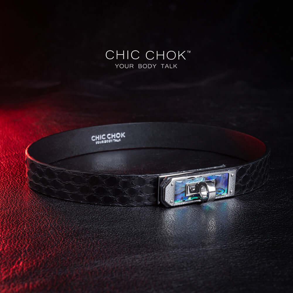 CHICCHOK [Aphrodite] - Black Python Fritillaria Front Closure Fashion Non-adjustable Choker - CHICCHOK - Choker