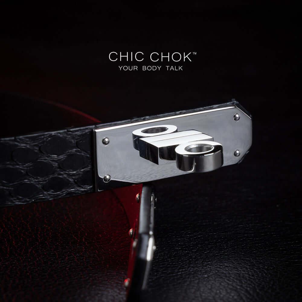 CHICCHOK [Aphrodite] - Black Python Fritillaria Front Closure Fashion Non-adjustable Choker - CHICCHOK - Choker