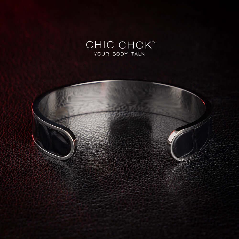 CHICCHOK [Baron Crow] - Stainless Steel Black Alligator Non-adjustable Open Bracelet - CHICCHOK - Metallic Bracelet - Metallic Bracelet
