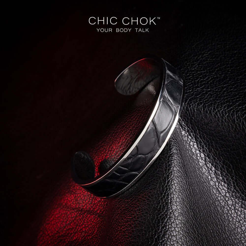 CHICCHOK [Baron Crow] - Stainless Steel Black Alligator Non-adjustable Open Bracelet - CHICCHOK - Metallic Bracelet - Metallic Bracelet