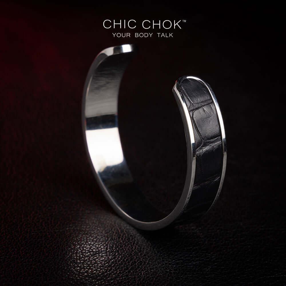 CHICCHOK [Baron Crow] - Stainless Steel Black Alligator Non-adjustable Open Bracelet - CHICCHOK - Metallic Bracelet - Metallic Bracelet