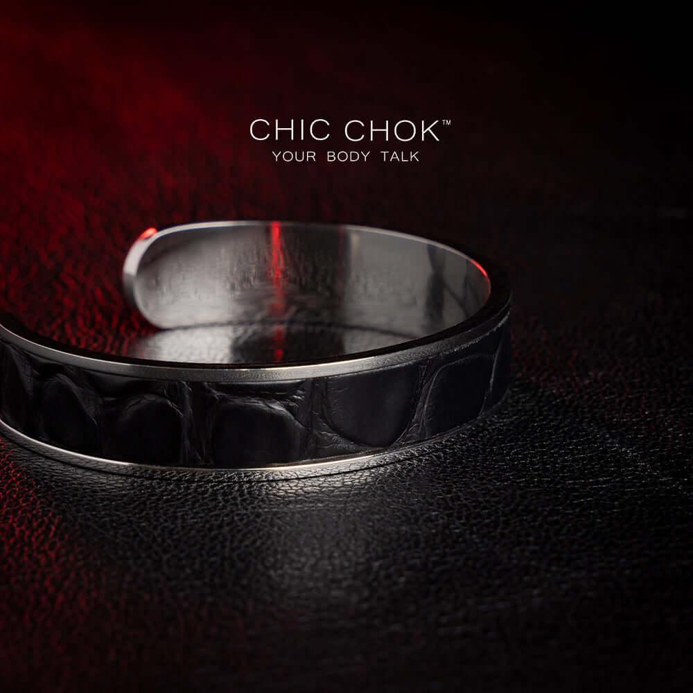 CHICCHOK [Baron Crow] - Stainless Steel Black Alligator Non-adjustable Open Bracelet - CHICCHOK - Metallic Bracelet - Metallic Bracelet