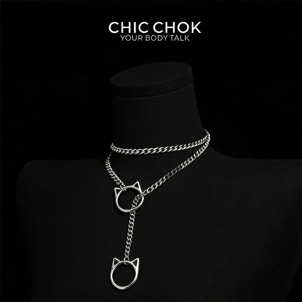 CHICCHOK O-Ring Slip-On Choker Necklace for Women – Handmade Adjustable Lariat Y-Necklace, Cuban Chain Style - CHICCHOK - Choker
