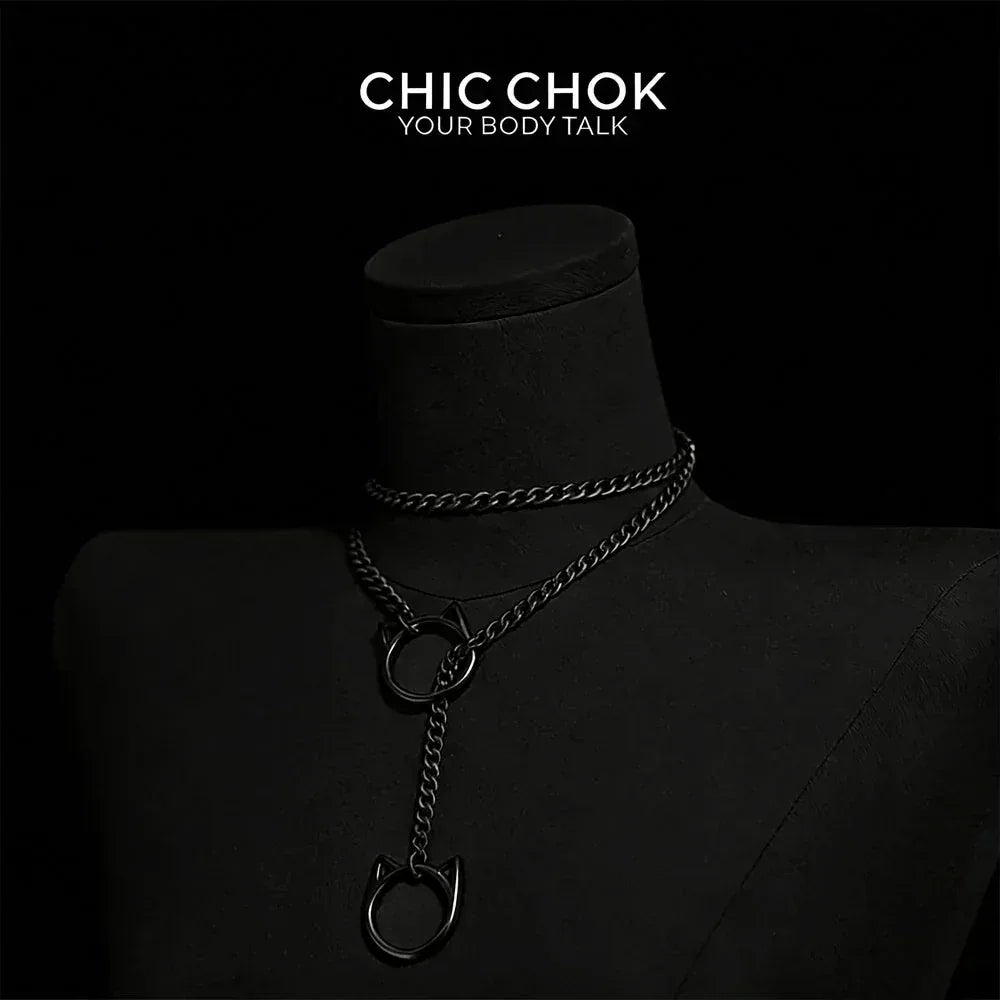 CHICCHOK O-Ring Slip-On Choker Necklace for Women – Handmade Adjustable Lariat Y-Necklace, Cuban Chain Style - CHICCHOK - Choker