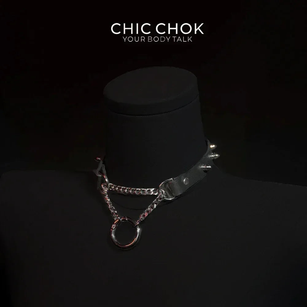 CHICCHOK [Betty] - O Ring Closure Reversible Pulling Spikes Fashion Choker - CHICCHOK - Choker