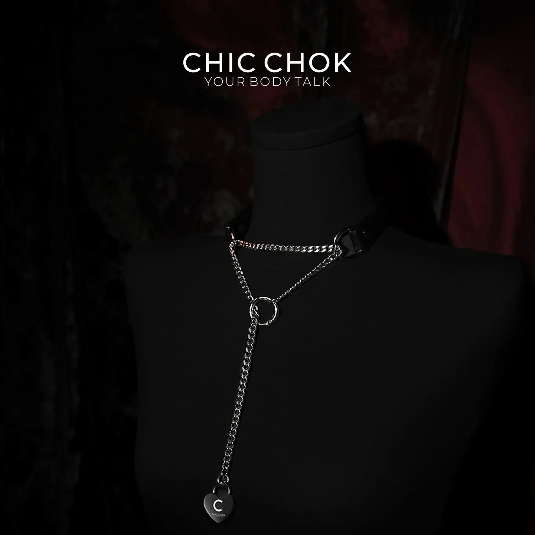 CHICCHOK [Breathless] Fashion Black with Thick Chains, Movable Pulling Chain Daily Wear Leather Necklace Choker versatile wear(With love lock) - CHICCHOK - Breathless, Choker