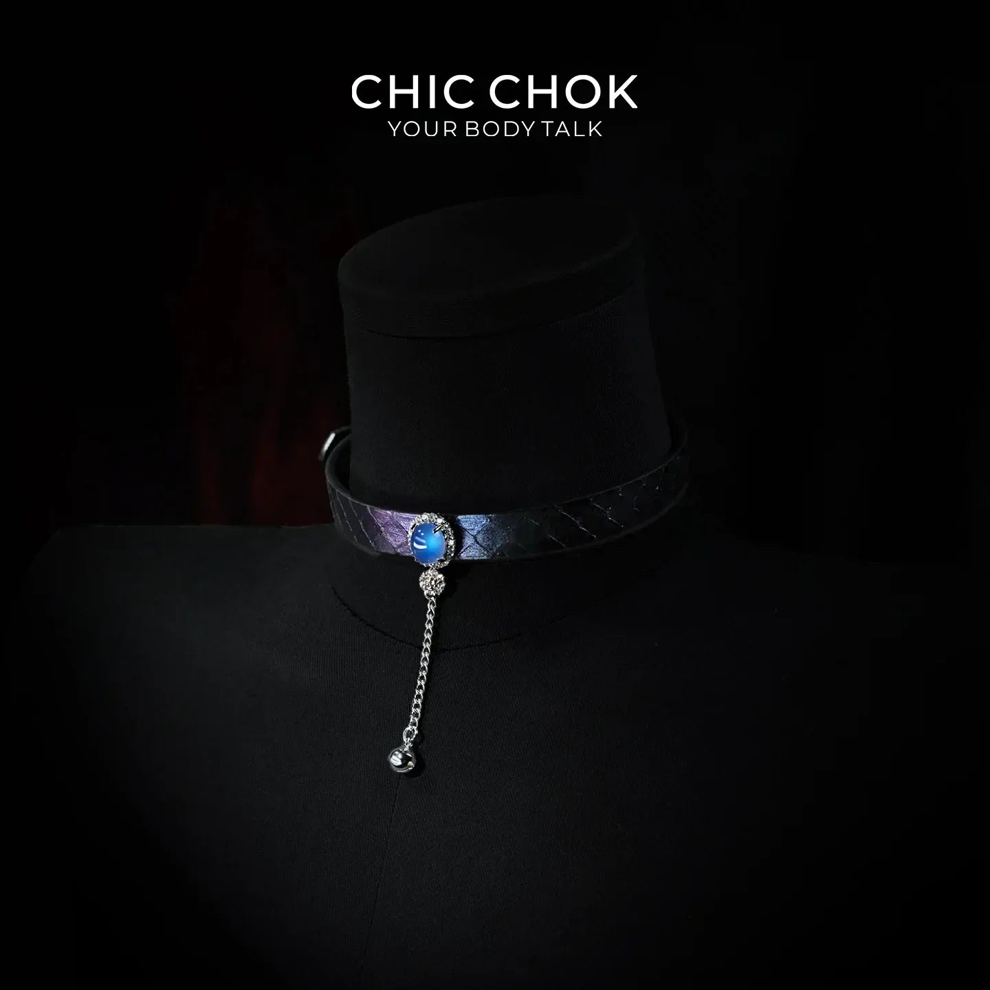 CHIC CHOK Purple Leather Necklace – Blue Gemstone Pendant and Tassel Chain, A Bold Fashion Item - CHICCHOK - Choker, collar - Choker