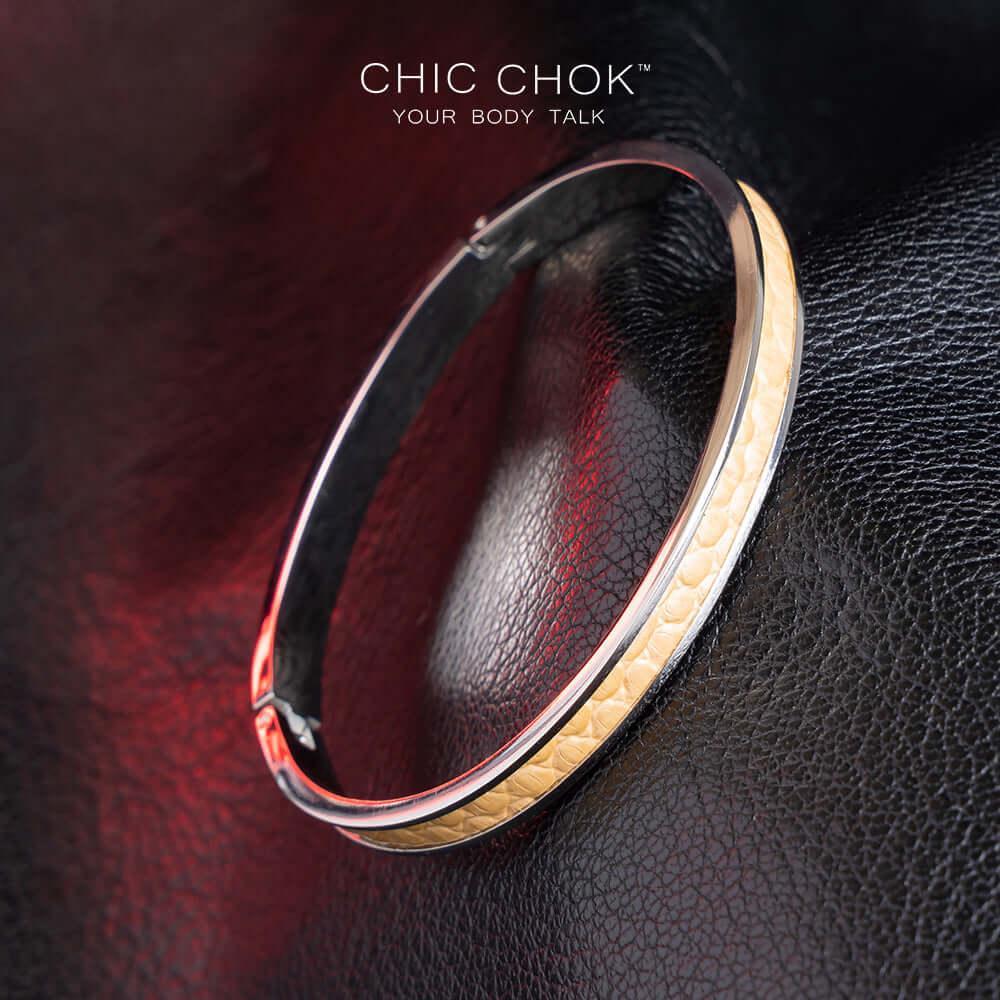 Chicchok Drouth - Metallic Bracelet Golden Leather Inlay Stainless Steel Bracelet Modern Sophisticated Design - CHICCHOK - Metallic Bracelet - Metallic Bracelet