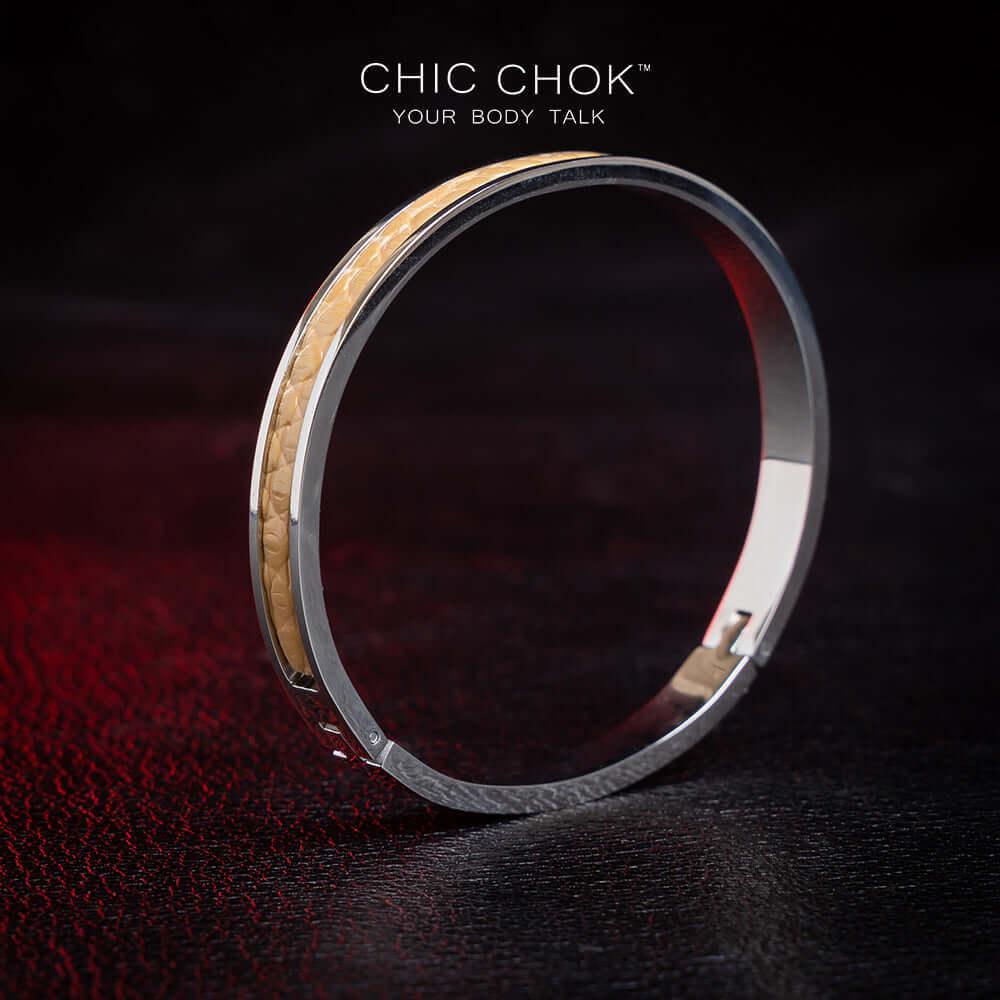 Chicchok Drouth - Metallic Bracelet Golden Leather Inlay Stainless Steel Bracelet Modern Sophisticated Design - CHICCHOK - Metallic Bracelet - Metallic Bracelet