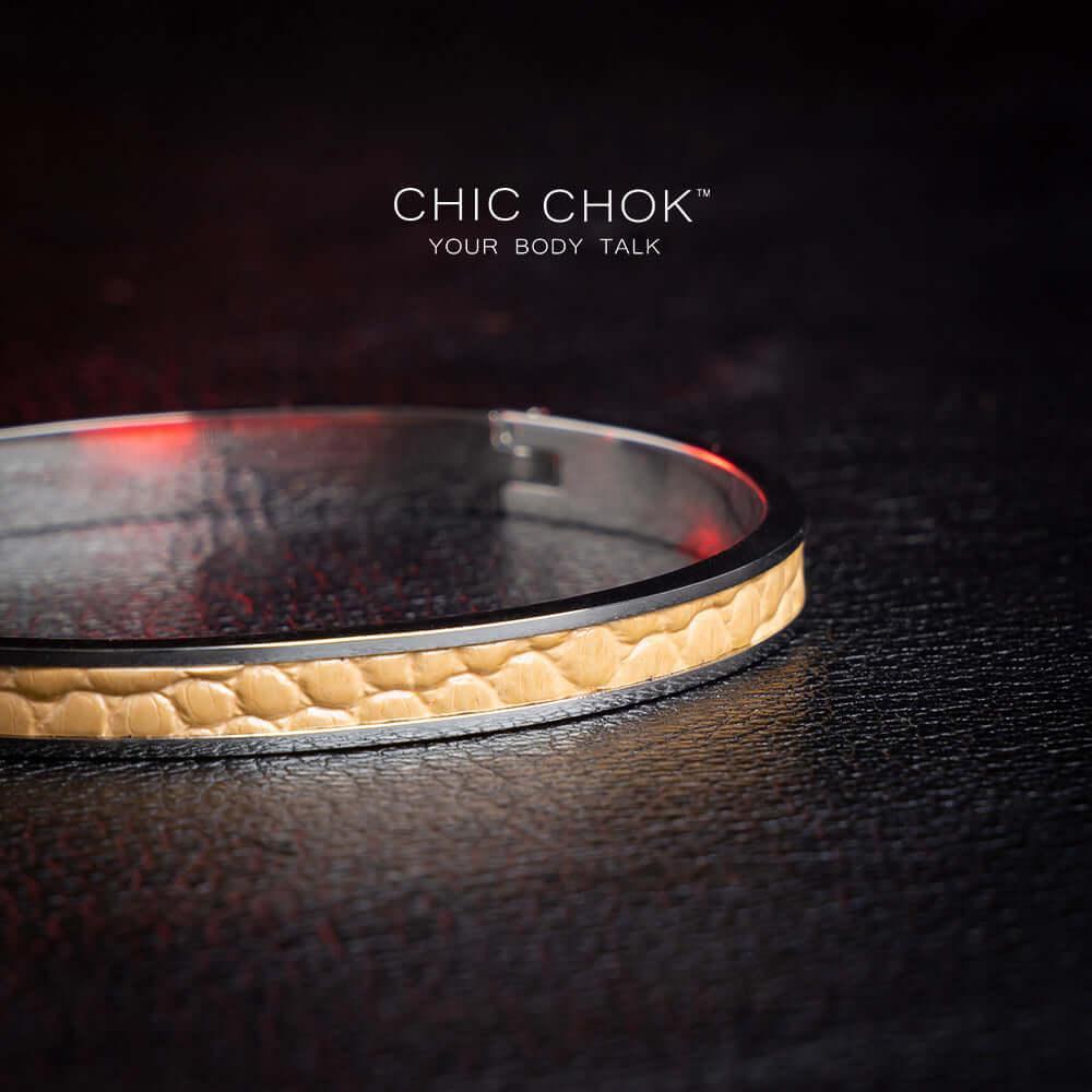 Chicchok Drouth - Metallic Bracelet Golden Leather Inlay Stainless Steel Bracelet Modern Sophisticated Design - CHICCHOK - Metallic Bracelet - Metallic Bracelet