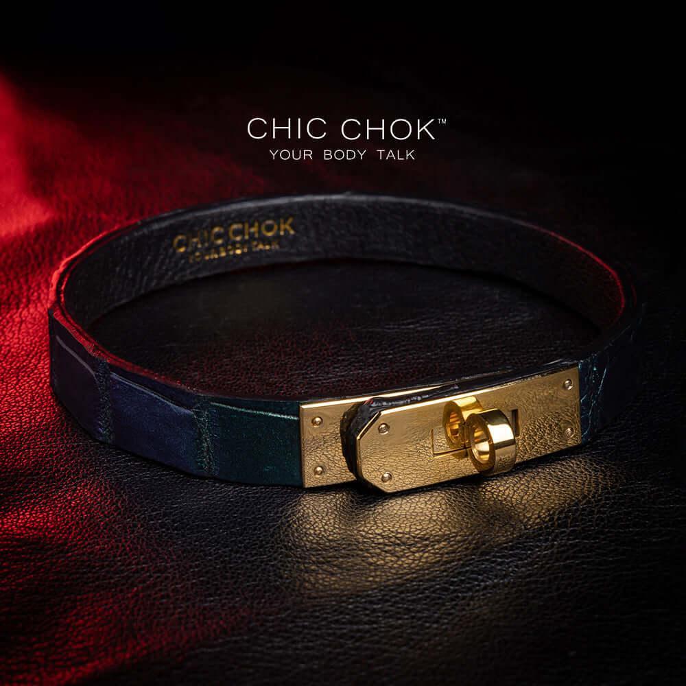 CHICCHOK [Elizabeth’s Garden] - Oily Shimmering Green Alligator Non adjustable Fashion Choker - CHICCHOK - Choker