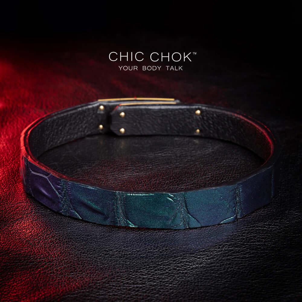 CHICCHOK [Elizabeth’s Garden] - Oily Shimmering Green Alligator Non adjustable Fashion Choker - CHICCHOK - Choker