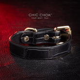 chicchok-Bracelet Rose gold, black genuine leather material luxury design style, solid appearance, comfortable to wear, daily wear, casual wear, formal wear