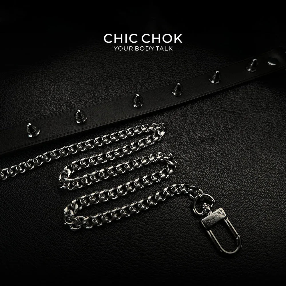 CHICCHOK [Spiked Breathless] Black Choker With Spikes Stylish Pulling Choker Necklace Spikes - CHICCHOK - Choker, collar - Choker