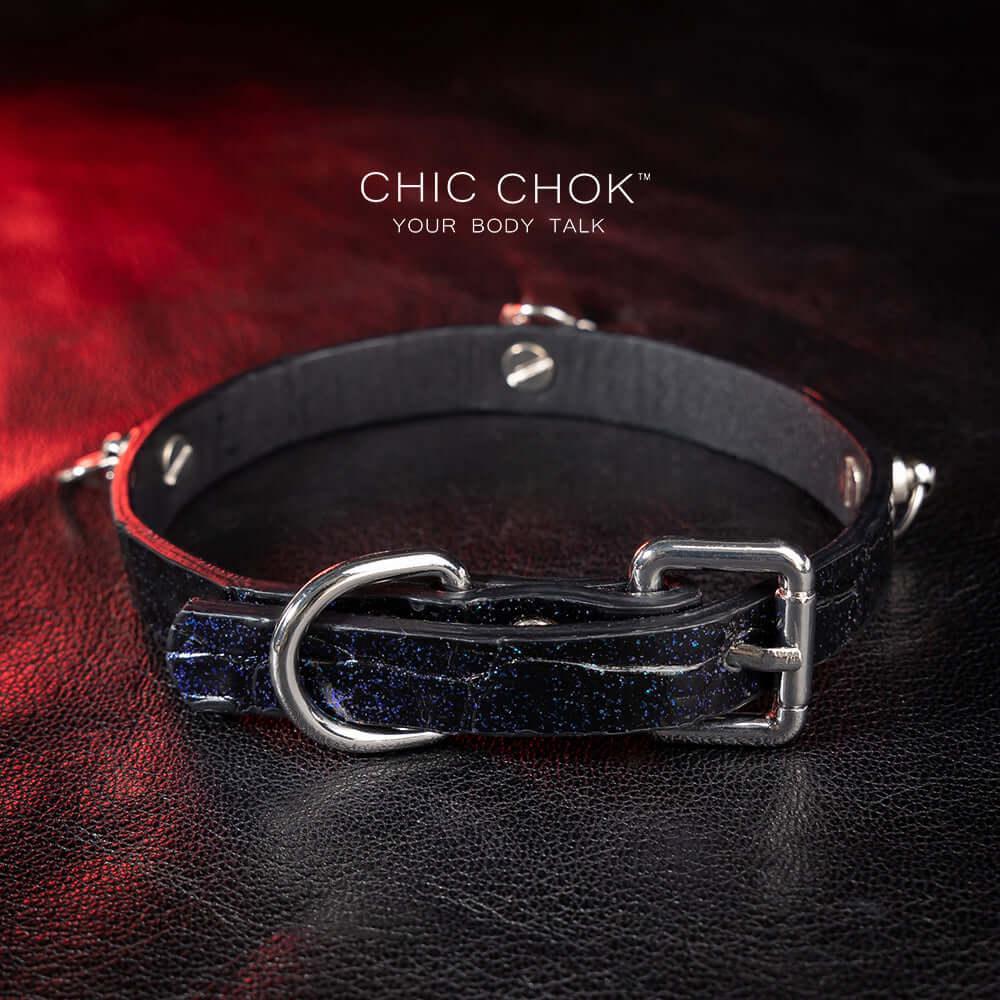 CHICCHOK [Morticia] - Shimmering Alligator Goth Cross Style Fashion Adjustable Choker - CHICCHOK - Choker