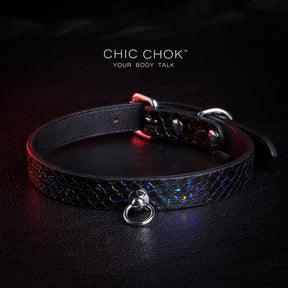 CHICCHOK - Nebula Collar, Black leather handmade polished silver ring smooth clasp, suitable for daily wear and special occasions