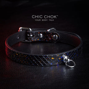 CHICCHOK - Nebula Collar, Black leather handmade polished silver ring smooth clasp, suitable for daily wear and special occasions