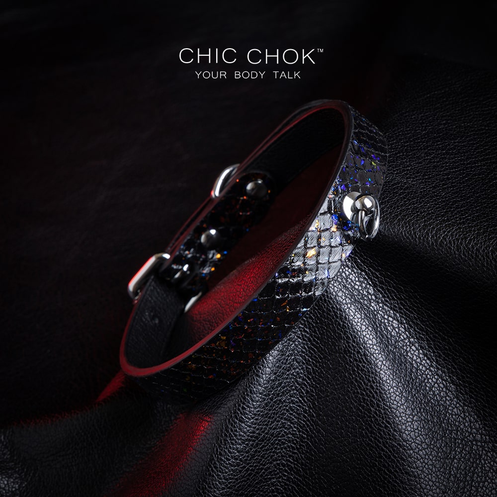 CHICCHOK - Nebula Collar, Black leather handmade polished silver ring smooth clasp, suitable for daily wear and special occasions