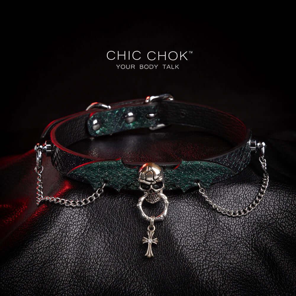 CHICCHOK [Gothic Nocturne] - Choker, Dark Theme, Silver Skull - CHICCHOK - Choker