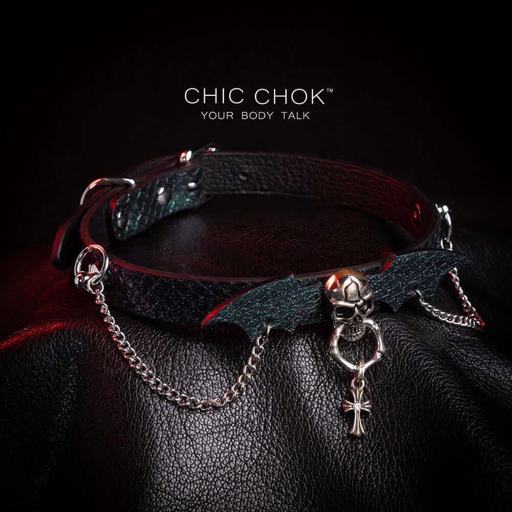 CHICCHOK [Gothic Nocturne] - Choker, Dark Theme, Silver Skull - CHICCHOK - Choker